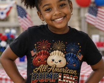 All American Dumpling Youth Tee | Patriotic Fireworks Flag Dumplings