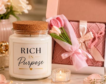 Rich In Purpose Candle Gift Set | Faith Based Candle | Inspirational Candle for Women | Entrepreneur Gift | Luxury Self Care Gift Box