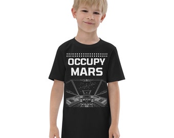 Occupy Mars T-shirt for Youth Occupy Mars Jersey T-Shirt for Kids Elon Musk Mars Shirt for Children Spaceship and Galaxy Starship Shirts