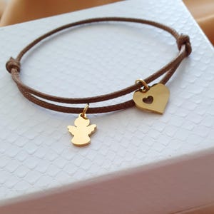 Schutzengel Armband mit Herz Anhänger aus Edelstahl Knotenarmband gewachsene Baumwollschnur als Weihnachtsgeschenk verpackt + Geschenkkarte