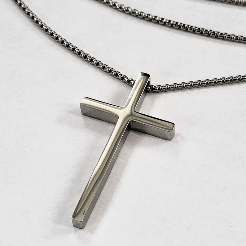 Solid Steel Cross Pendant Necklace Best Gift / Large Cross Necklace / Men's Cross Necklace / 2 inch Cross Necklace / 5 cm Cross Necklace image 4