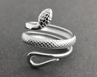 Adjustable Snake Ring - Gift For Her, Mother's Day Gift, Silver Color Snake Ring, Dainty Snake Ring, Snake Wrap Ring, Serpent Jewelry Ring