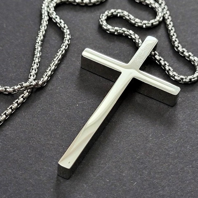 Solid Steel Cross Pendant Necklace Best Gift / Large Cross Necklace / Men's Cross Necklace / 2 inch Cross Necklace / 5 cm Cross Necklace image 5