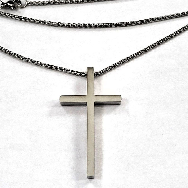 Solid Steel Cross Pendant Necklace Best Gift / Large Cross Necklace / Men's Cross Necklace / 2 inch Cross Necklace / 5 cm Cross Necklace image 7