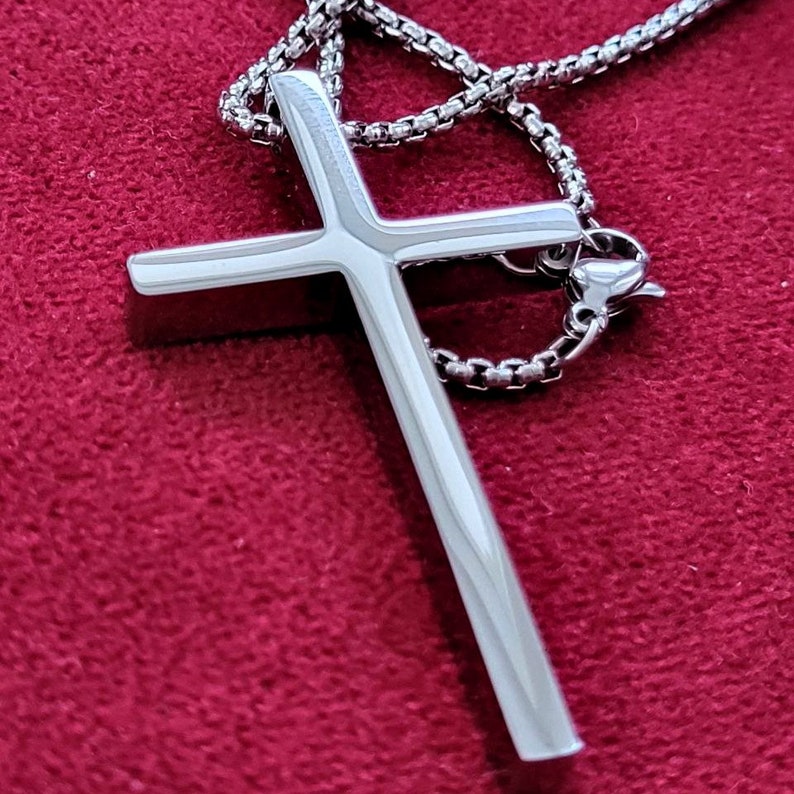 Solid Steel Cross Pendant Necklace Best Gift / Large Cross Necklace / Men's Cross Necklace / 2 inch Cross Necklace / 5 cm Cross Necklace image 3