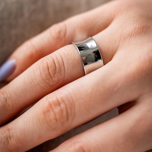 Minimalist Sterling Silver Adjustable Ring | Modern Open Band Statement Ring | Unisex Chunky Thumb Ring | Handmade Jewelry Gift