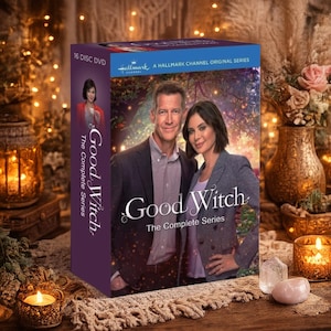 May include: A DVD box set for "Good Witch: The Complete Series" is displayed. The box is purple with images of the cast and the Hallmark Channel logo. The text "16 DISC DVD" and "The Complete Series" are visible.
