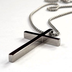 Solid Steel Cross Pendant Necklace Best Gift / Large Cross Necklace / Men's Cross Necklace / 2 inch Cross Necklace / 5 cm Cross Necklace image 1