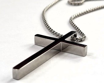 Collier croix en acier massif - Meilleur cadeau / Grande croix / Collier croix pour homme / Collier croix 2 pouces / Collier croix 5 cm