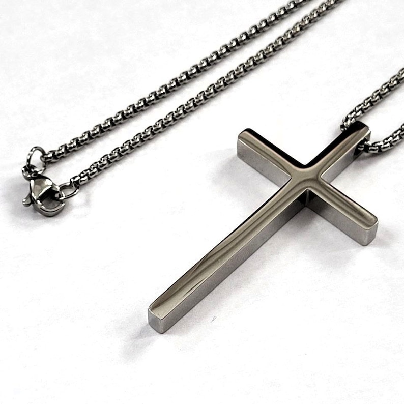 Solid Steel Cross Pendant Necklace Best Gift / Large Cross Necklace / Men's Cross Necklace / 2 inch Cross Necklace / 5 cm Cross Necklace image 6