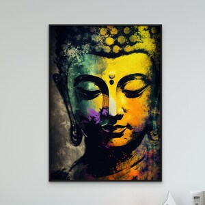 Buddha Painting Printable Wall Art in High Contrast Abstract Colorful Style - Original Spiritual Art - Instant Digital Download