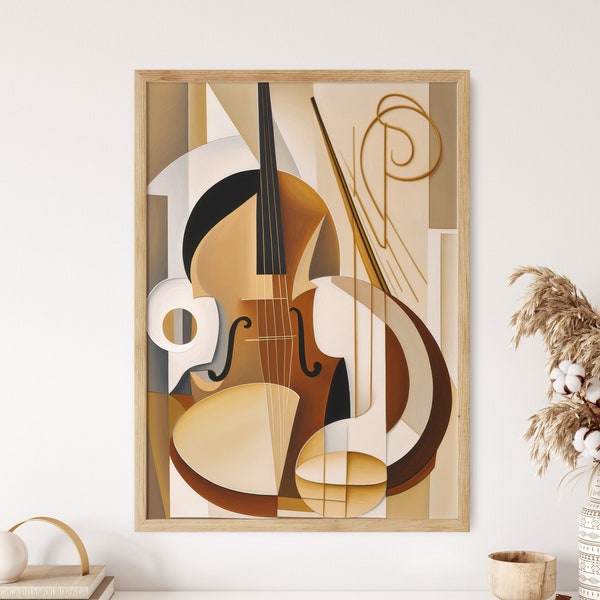 Peinture à l'huile imprimable abstraite de violon - oeuvre d'instrument de musique - affiche de musique - téléchargement numérique instantané à imprimer
