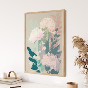 Danish Pastel Abstract Flower Printable Wall Art #2, Boho Home Decor, Pink, Beige, Green Flowers Poster, instant digital download