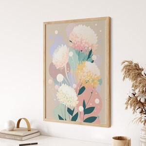 Danish Pastel Abstract Flower Printable Wall Art, Boho Home Decor, Pink, Beige, Green Flowers Poster, instant digital download
