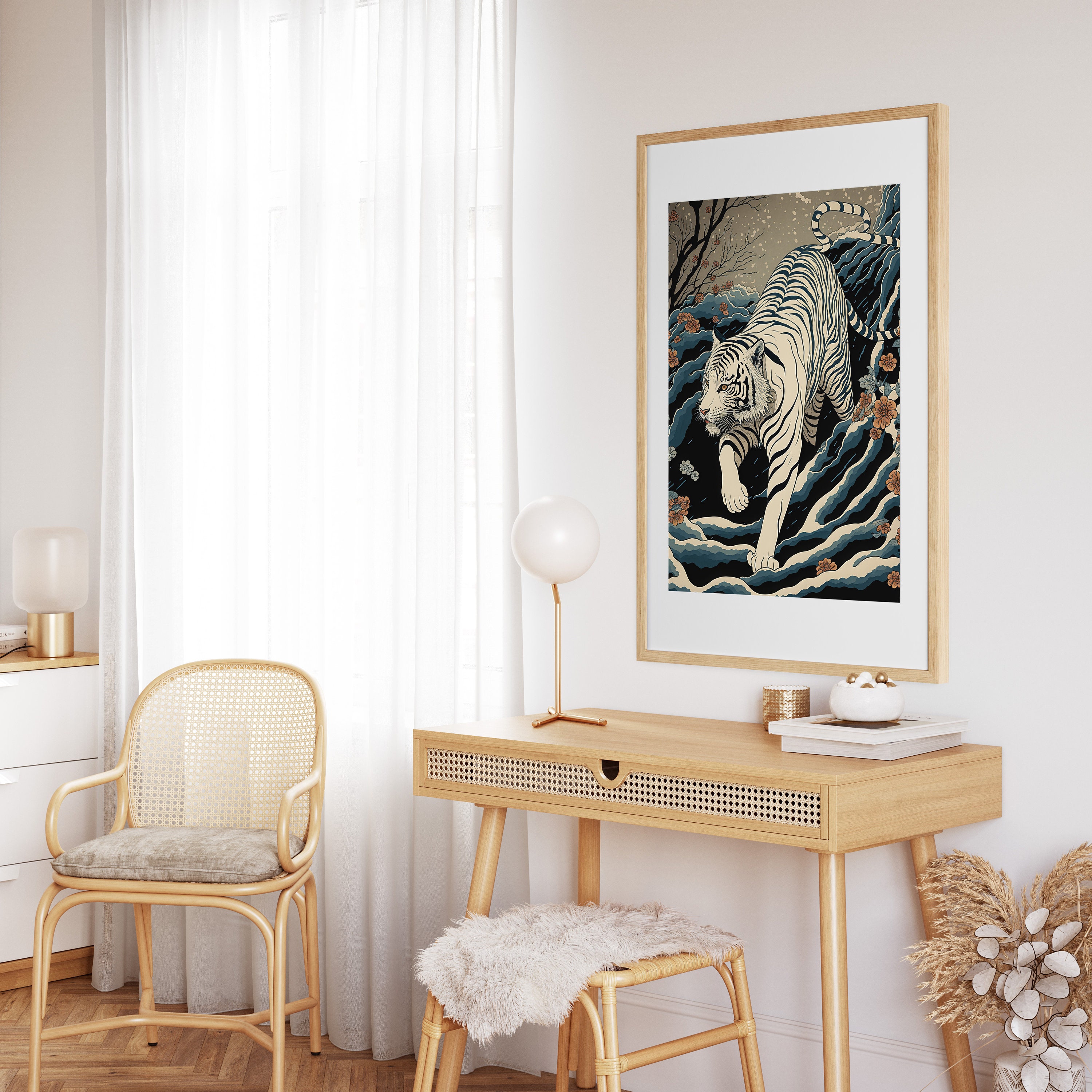 Ukiyo-e Japanese White Tiger Painting, Japan Wall Art Print