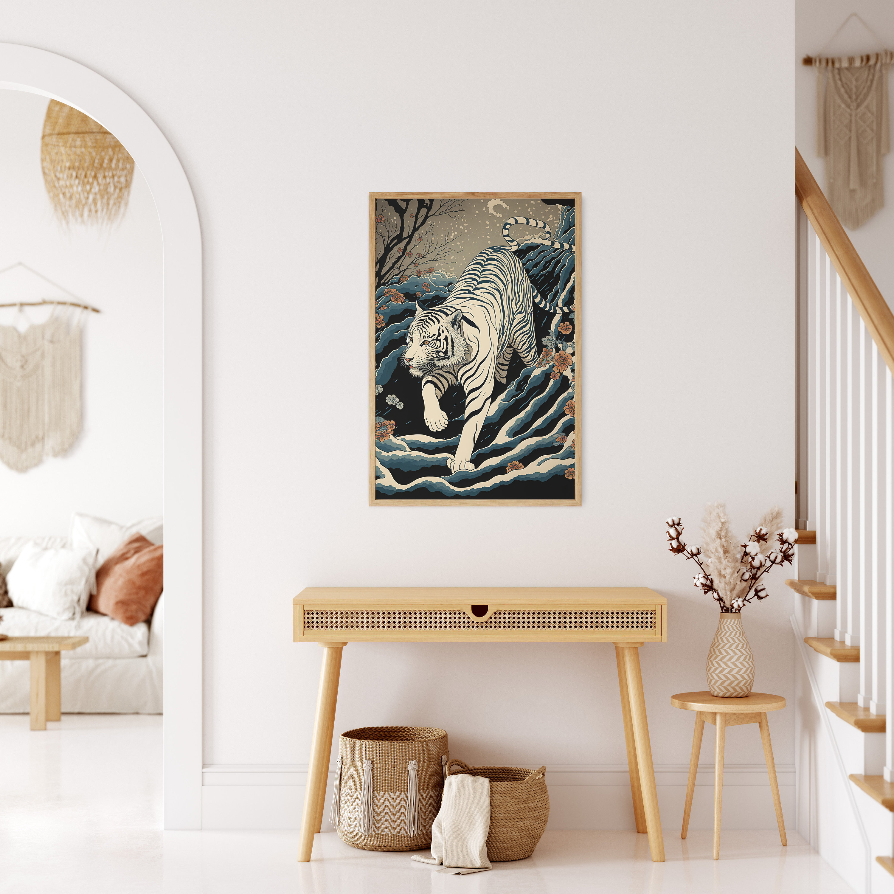 Ukiyo-e Japanese White Tiger Painting, Japan Wall Art Print