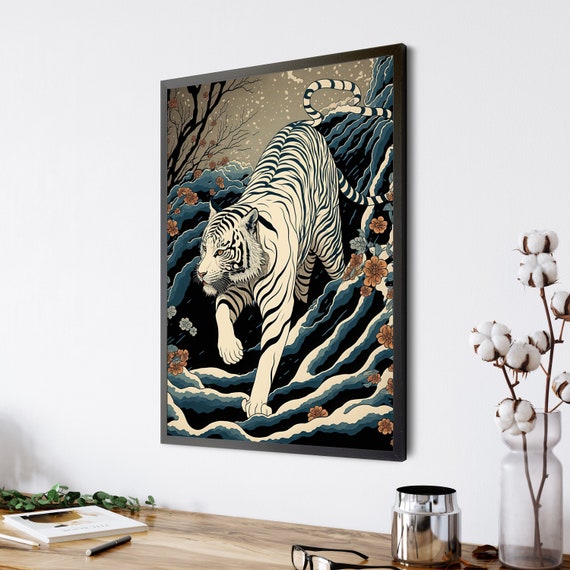 Ukiyo-e Japanese White Tiger Painting, Japan Wall Art Print