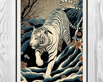 『お祭りうー特価』　Aykid Tiger アイキッド　タイガー　絵画　油絵 Japanese Tiger Woodblock Art Ukiyo-E Poster | Zazzle