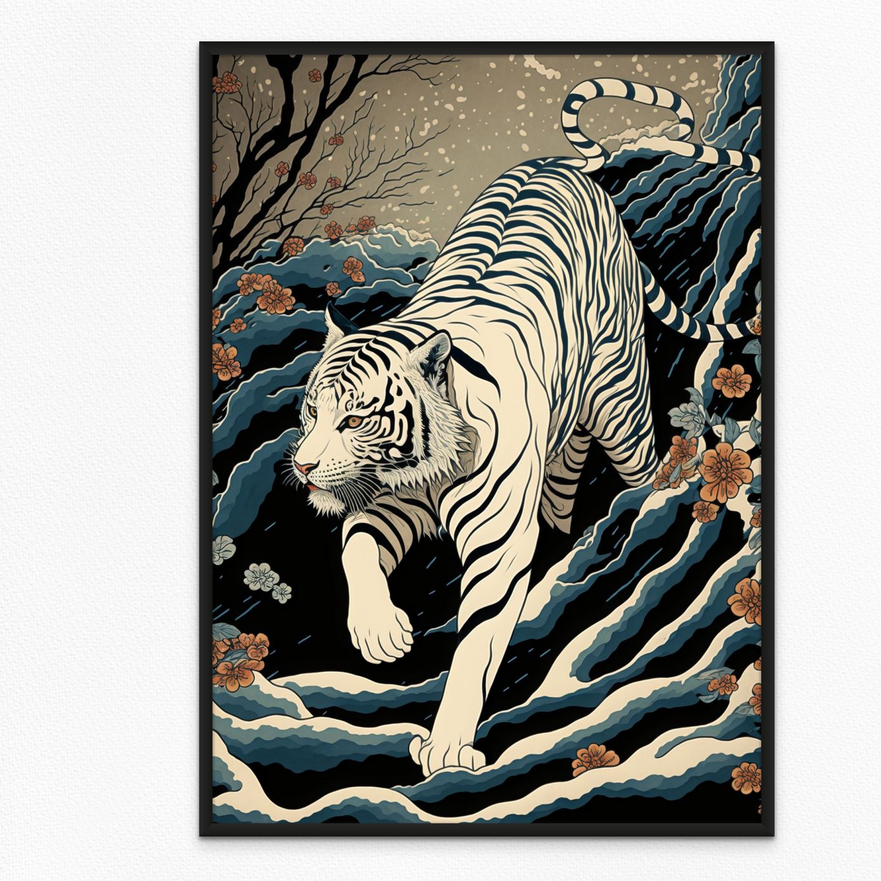 虎の浮世絵アート作品 暁斎 虎に乗る鍾馗 木の洞にかくれる鬼（張交絵） | 山星書店