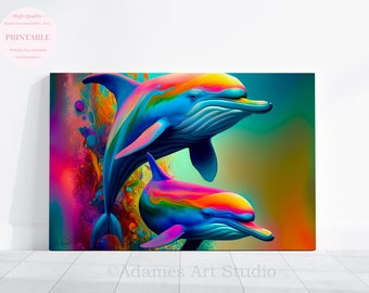 Colorful Dolphin Painting Print, Rainbow Sea Art (Digital Download)