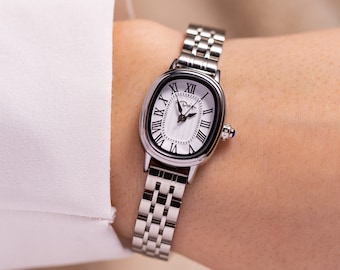 Armbanduhr für Damen, römische Ziffern, silberfarben, Vintage-Design, verstellbares Band, weißes Ziffernblatt, Geschenk zum Muttertag, Geschenk für sie