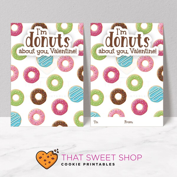 I'm DONUTS About You Valentine 3.5"x5" Valentine COOKIE CARD, instant download valentine card, printable cookie card, bakery printable