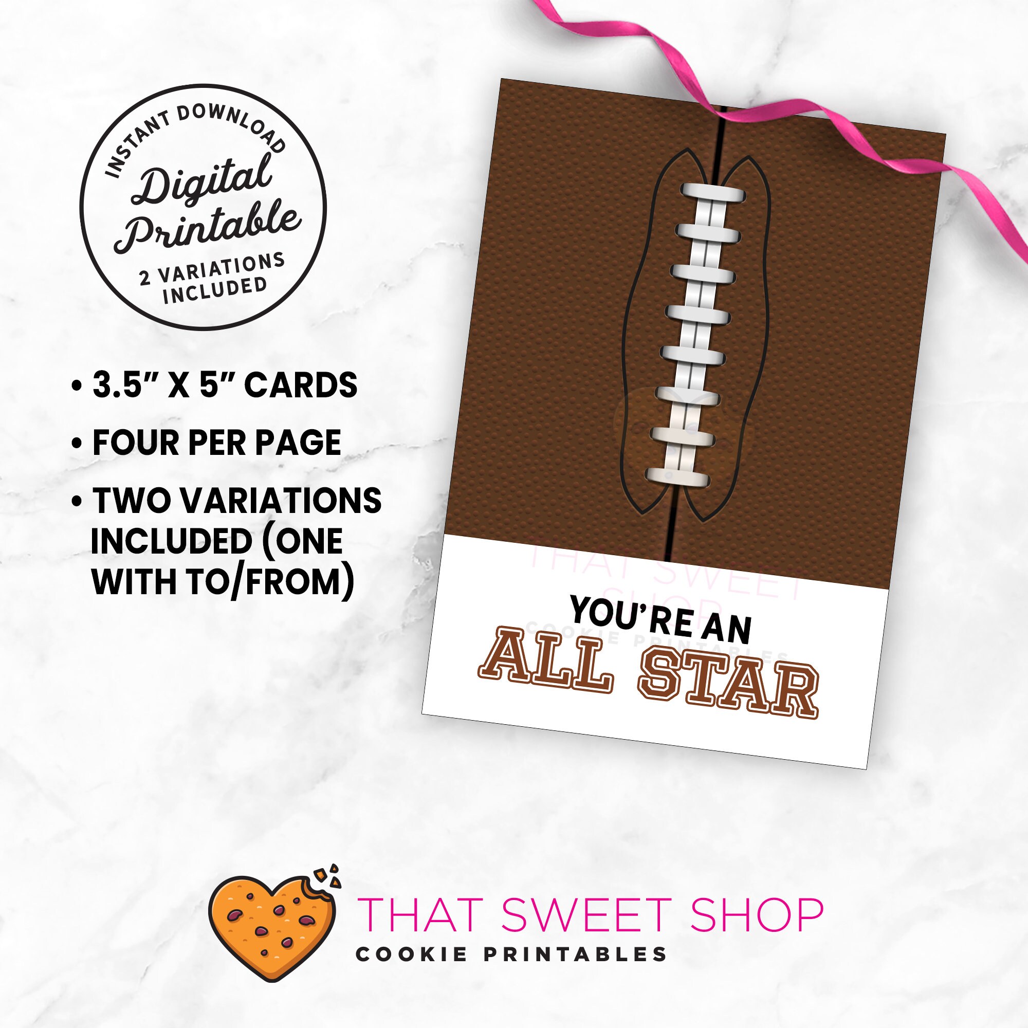 Football You're an All Star 3.5x5 Valentine COOKIE CARD, Instant ...