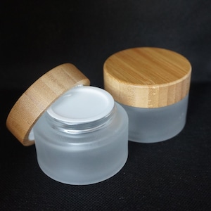 50g cheapest on Etsy Empty Bamboo Lid Wooden Empty Cream Jar Container, Frosted Glass Beauty Cosmetic Packaging