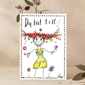 Du bist toll Grusskarte, digital und mit Liebe von Hand gezeichnet. Unendlich ausdruckbar mit Druckschablone für faltbare Postkarte.