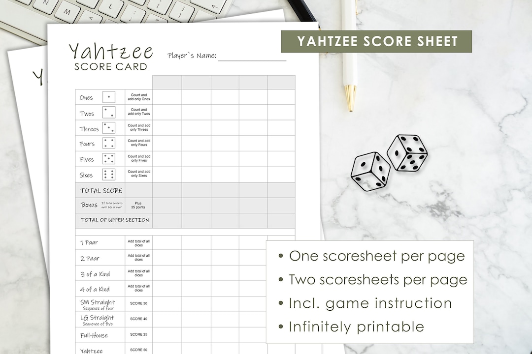 Yahtzee Yatzy Triple Printable Score Card Scoresheets and Game Rules Yahtzee Yatzy Triple Printable Score Card Scoresheets and Game Rules