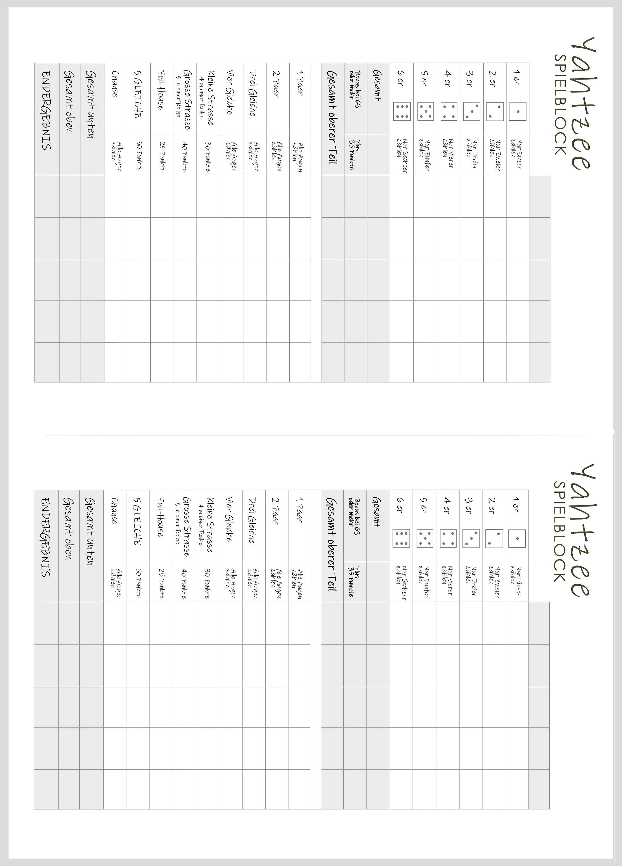 Yahtzee Yatzy Triple Farkle Printable Score Card Score - Etsy Ireland