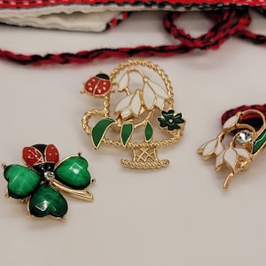 Martisor Romanesc, Romanian traditional, Martisoare Romanesti, Ladybug brooch, Romanian snowdrop brooch, brosa gargarita,ghiocei, Clover Pin