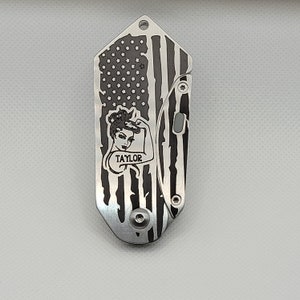 Amerikanische Flagge Rosie personalisierte faltbare rostfreie Messer - individuell gravierter Name - Box Cutter - Einzigartiges graviertes Geschenk
