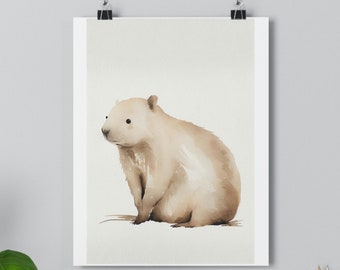 Portrait de Wombat, impression d'art giclée de qualité musée, peinture à l'aquarelle, art mural encadrable, tailles multiples