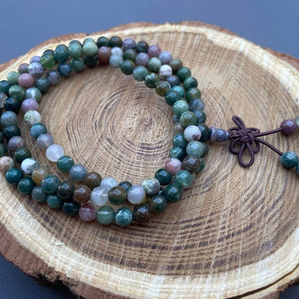 bracelet mala en perles agate indienne naturelle 6 mm