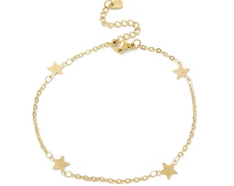 boho chic ankle chain in gold stainless steel star
