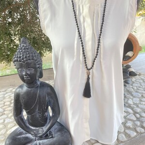 Mala necklace pompom natural agate beads &quot;zen&quot; buddha