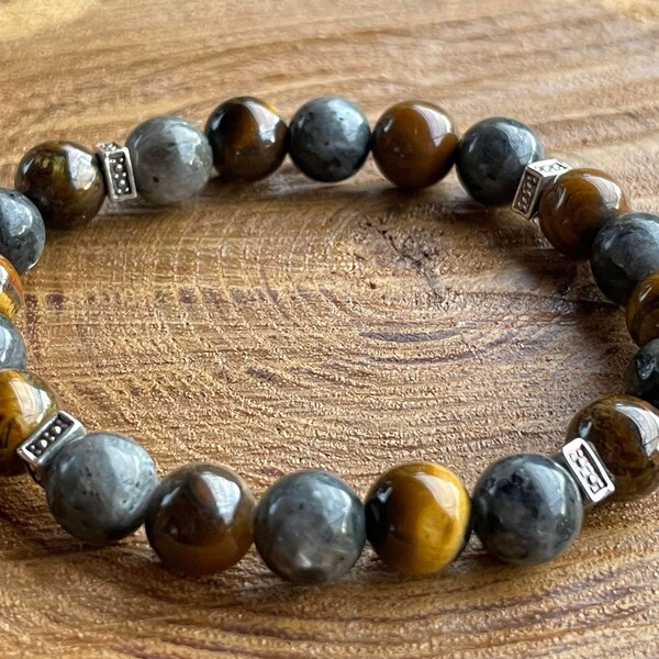 bracelet perles labradorite et oeil de tigre naturelle