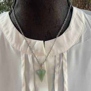 stainless steel necklace with aventurine natural gem lithotherapy pendant