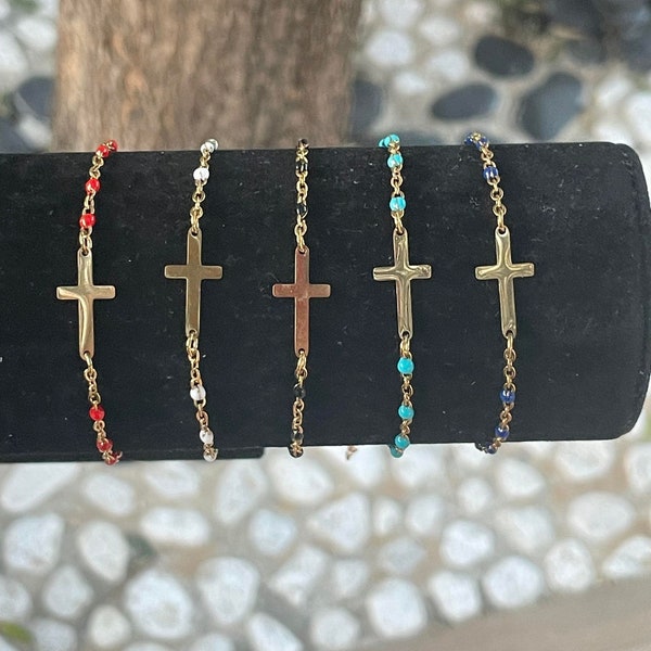 bracelet religieux croix chapelet en acier inoxydable