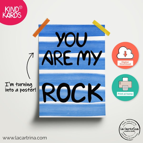 Greeting Card & Poster “You Are My Rock” A5/A6 - kind card, joyful, happy, blue, rock, Digital Download