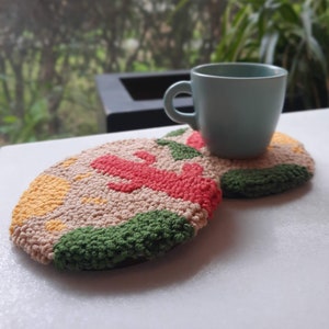 Coaster Set, Punch Needle Coaster, Handmade Coaster, Cactus Pattern Coaster, Sun Pattern Coaster, Home Decor, Handmade Home Gift
