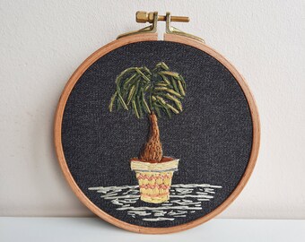 Handmade Punch Needle Plant Hoop Art, Wall Decor (9 inches)