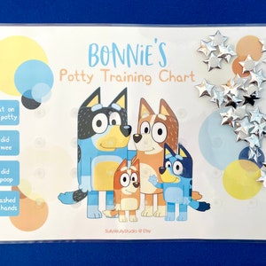Bluey Potty Training Chart with Velcro Star Rewards - Reusable (Personalised)