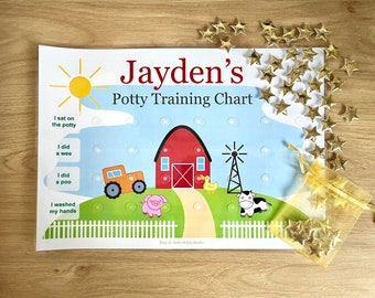 Farm Potty Training Chart with Velcro Star Rewards - Personalised