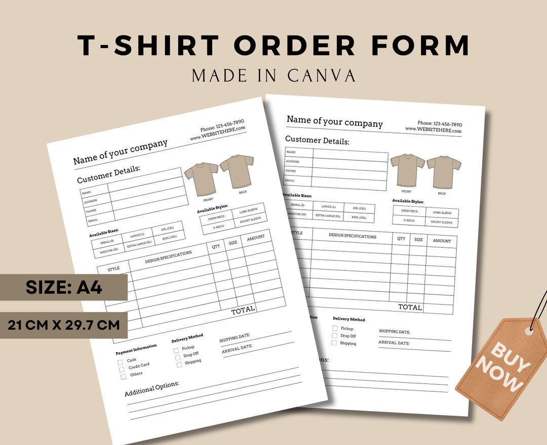 T-shirt Order Form Editable Template T-shirt Order Form Template ...
