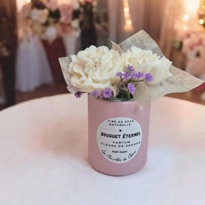 MINI Bouquet éternel parfumé en cire de coco naturelle – Mini bouquet fait main – Fleur de Sakura ou Violette – Décoration parfumée – Cadeau