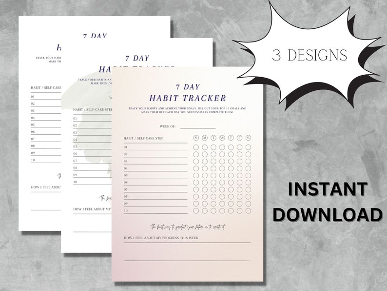 Printable Habit Tracker, Digital Habit Tracker, 7 Day Habit Tracker - Etsy