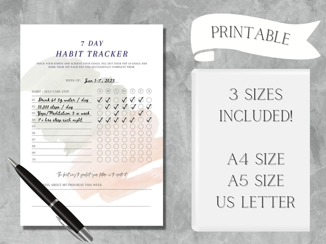 Printable Habit Tracker, Digital Habit Tracker, 7 Day Habit Tracker - Etsy