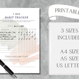 Printable Habit Tracker, Digital Habit Tracker, 7 Day Habit Tracker - Etsy